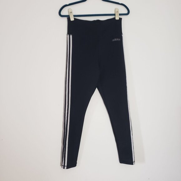 Adidas Womens High Rise Leggings Size M Classic Three Stripes Black Athleisure - Picture 1 of 9
